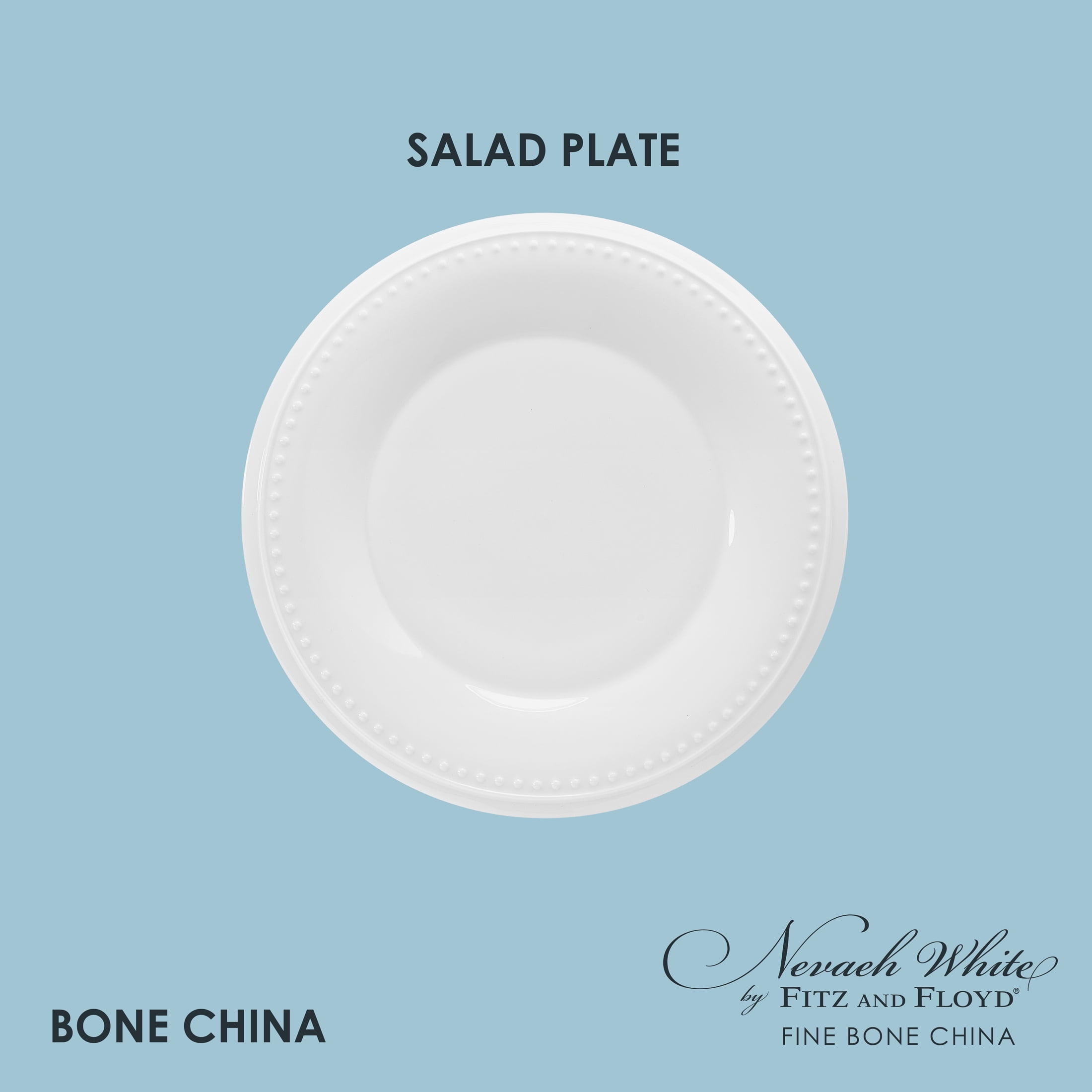 Fitz and Floyd Nevaeh White Classic Bead 9.75" Round Bone China Salad Plate