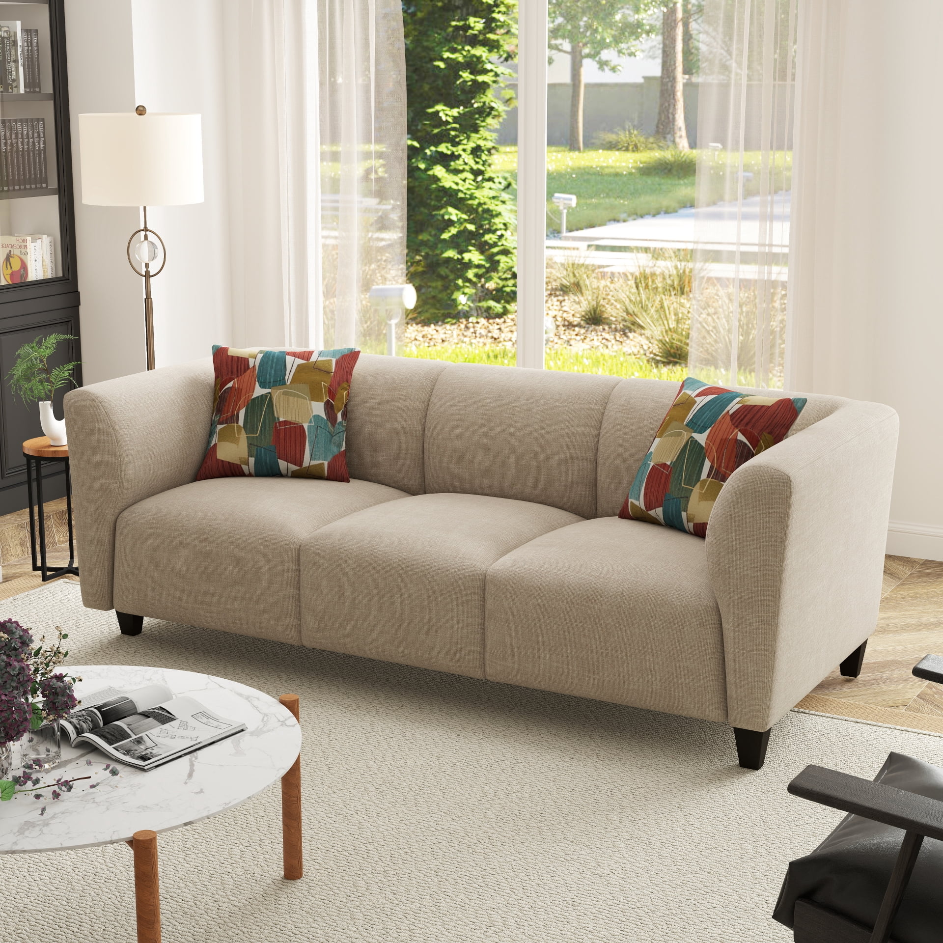 Roundhill Furniture Della Upholstered Stationary Sofa, Beige