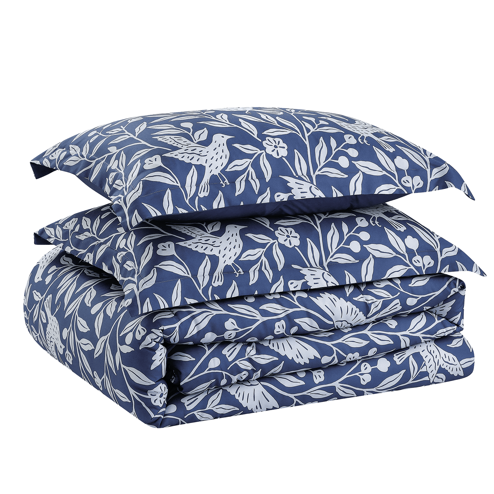 Notticasa 3-Piece Printed Comforter Sets,Navy,Queen,Features a Floral and Peacebird Design, Including a Quilt Cover and Pillowcases