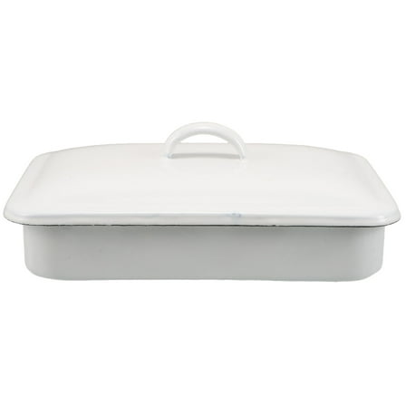UPOUART Enamel Roasting Pan with Lid for Oven Use Non Stick White Rectangular Baking Dish for Meat and Vegetables