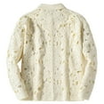 thumbnail image 7 of Mrmaere Men's Button-Front Knit Jacket Collared Openwork Detail Breathable Stylish Outerwear for Daily & Casual Beige L, 7 of 7