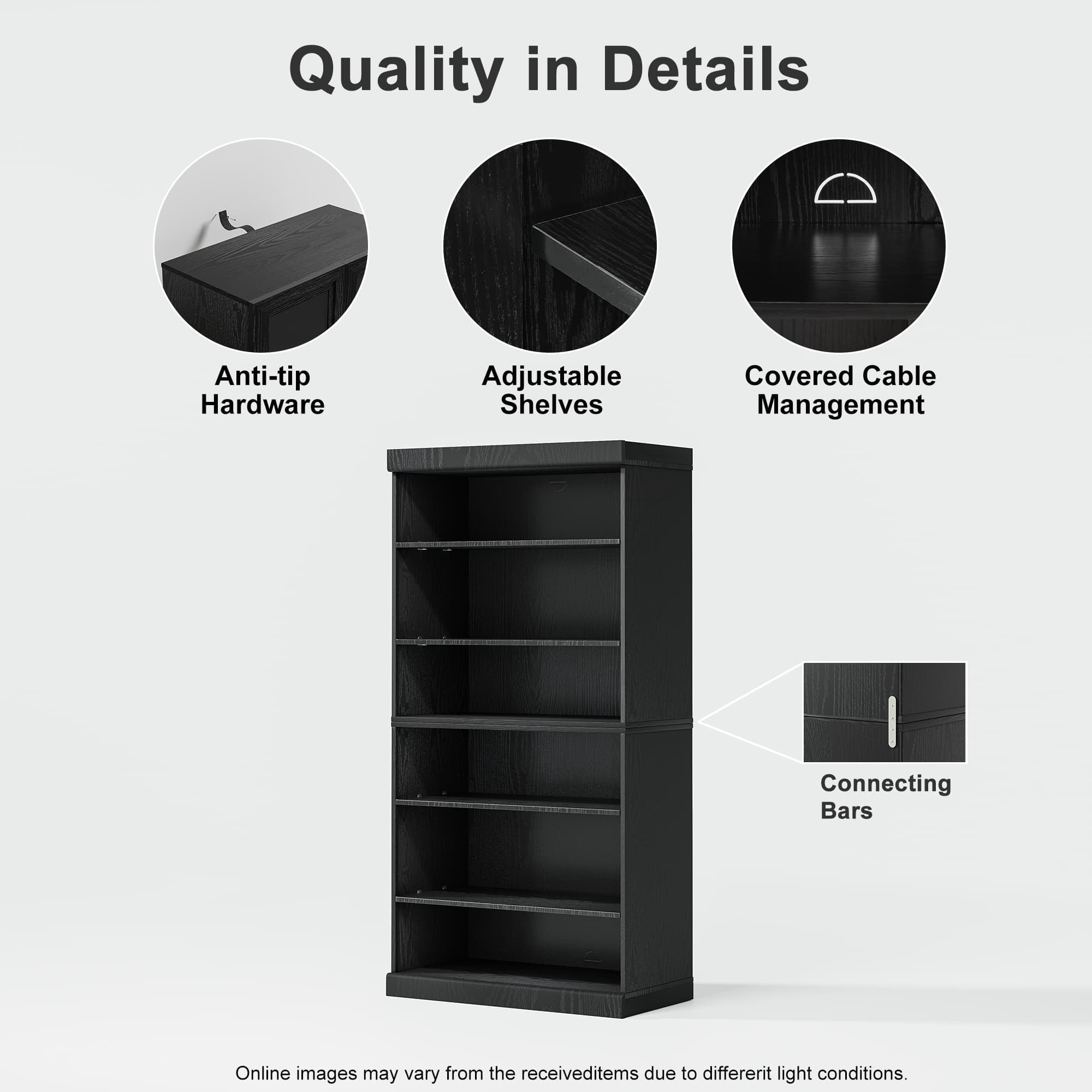 MAYEERTY 3-Shelf 16*31*31"Black Wood Grain Bookcase with Adjustable Shelves, Durable Storage for Home or Office