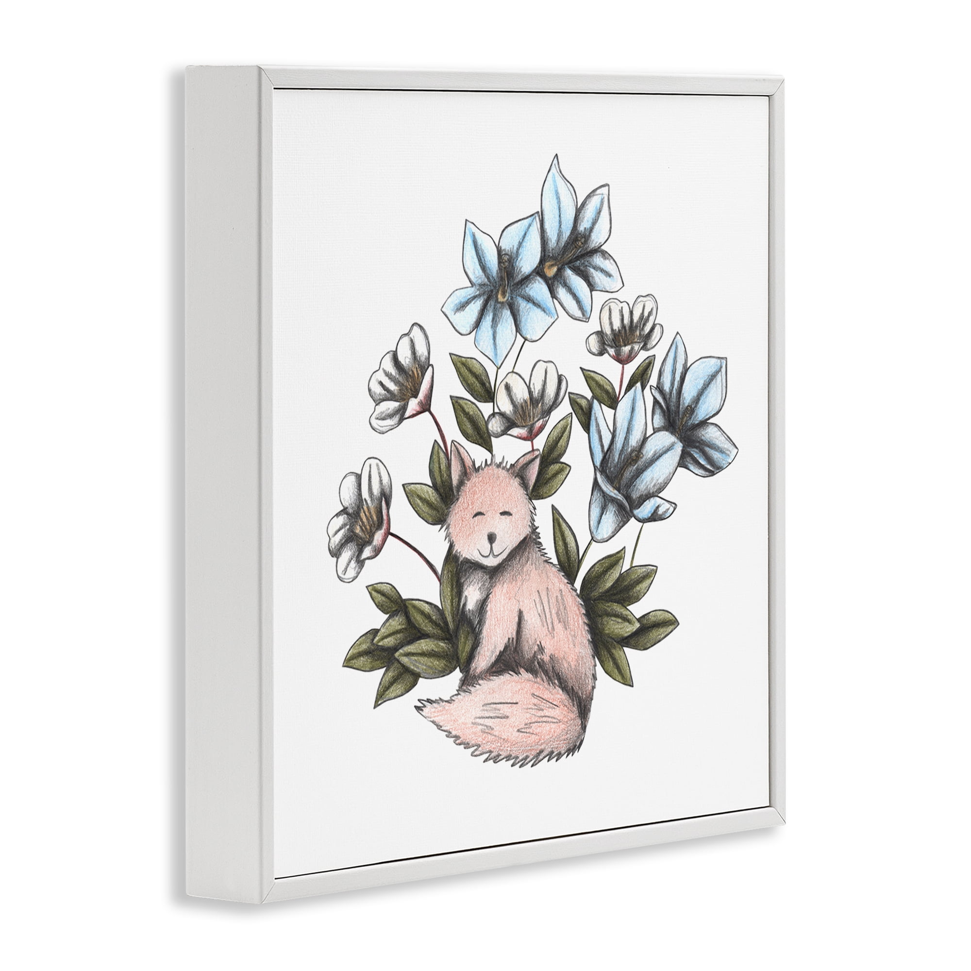 Gentle Fox with Flowers White Framed Giclee Art, design by Cecilia Battaini