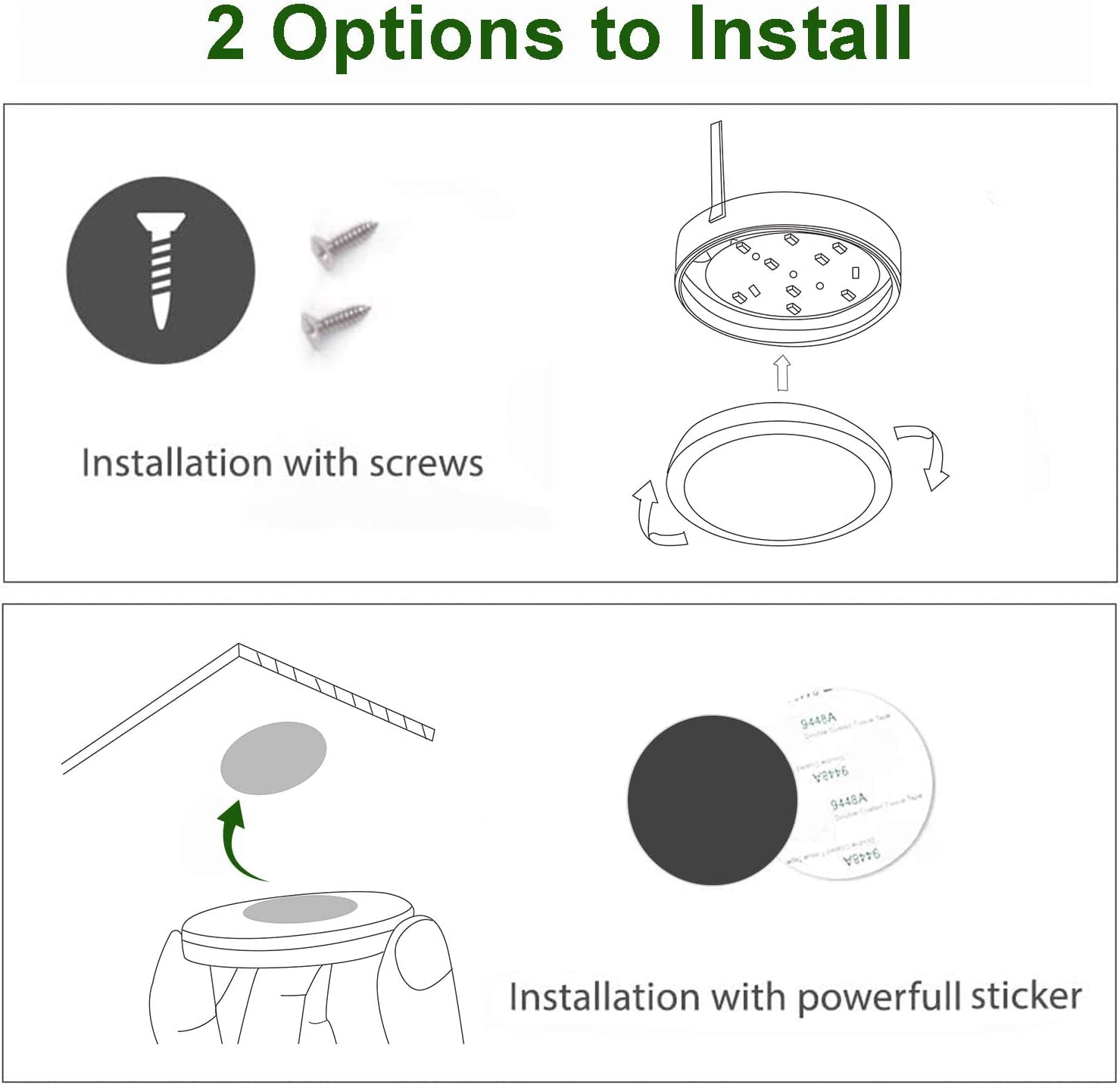 Under Cabinet LED Puck Lighting Kit with Touch Dimmer Switch for Kitchen Cupboard and Closet - Warm White, Black Cover, Set of Three Lights