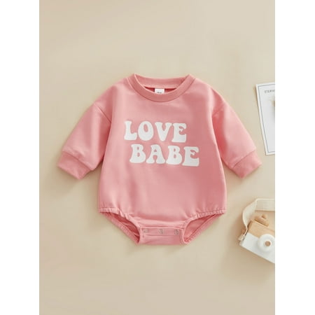 

Toddler Baby Girl Boy Fall Winter Clothes Sweatshirt Rompers Love Babe Letter Print Long Sleeve Jumpsuit Top (Pink 0-3 Months)