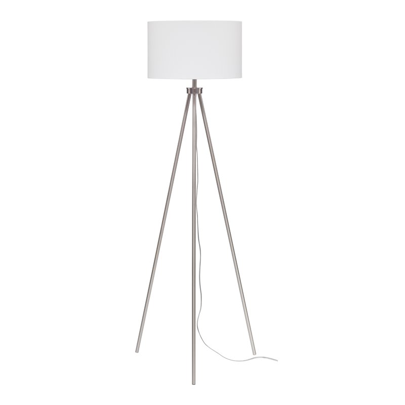 Eden Home Modern Metal Tripod Floor Lamp with Drum Shade in Nickel
