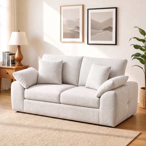 EOP 76" Wide Loveseat Sofa, Comfy Cloud Couch with Deep Seat & 4 Pillows, Upholstered 2-Seater Sofa for Living Room and Small Spaces, Beige