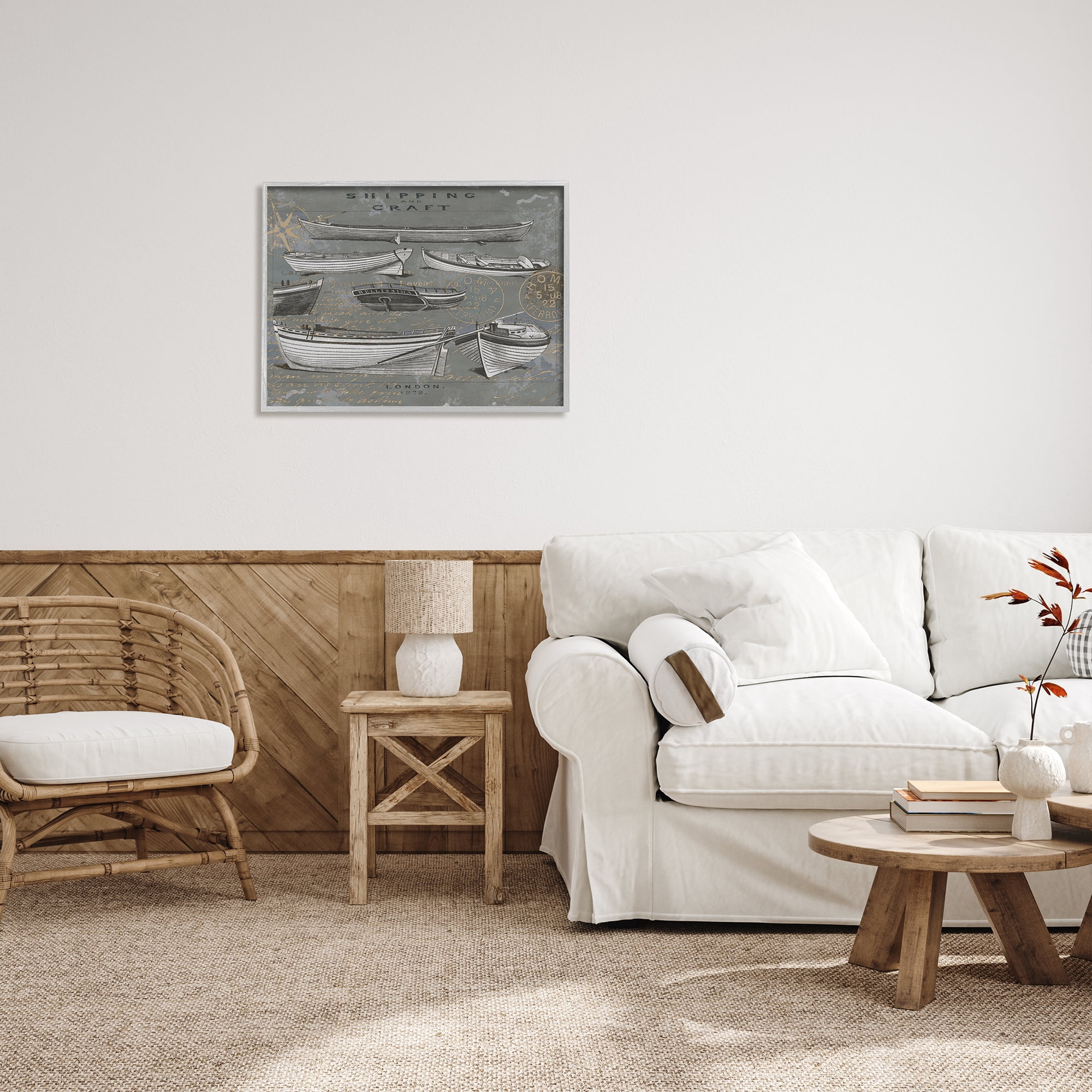 Stupell Shipping & Craft Various Boats Diagram Transportation Painting Gray Framed Art Print Wall Art