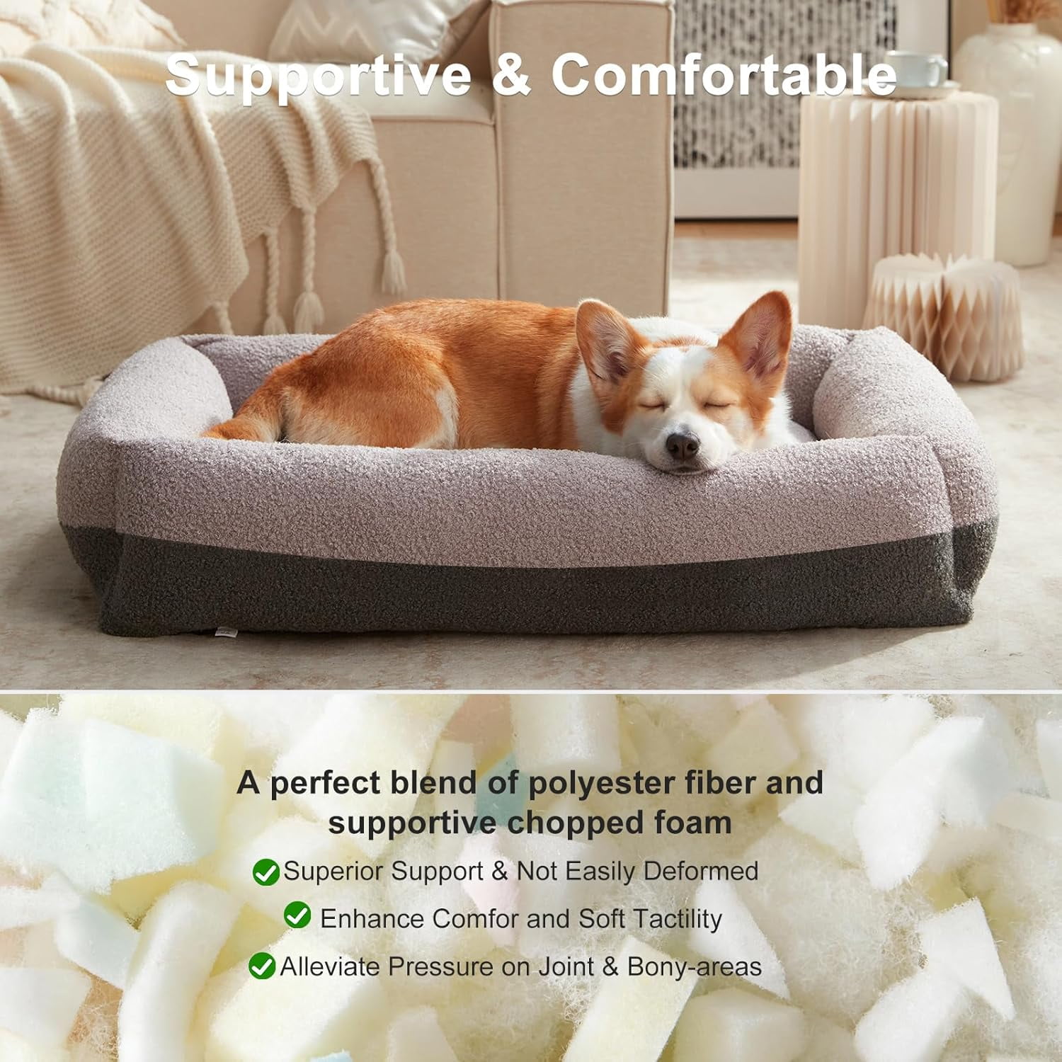 Large Orthopedic Pet Bed, Washable Kennel Mat with Removable Cover, Non-Slip Base Cushion for Medium and Large Dogs