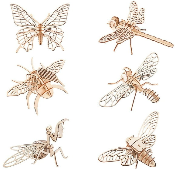 Puzle 3D de madera con forma de insecto i-Chony, juego de 6 piezas para niños y adultos