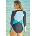 thumbnail image 1 of POGLIP Women's Green Color Block Zipper Long Sleeve Rash Guard Swimwear, 1 of 6
