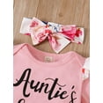 thumbnail image 3 of Dooleck Auntie Baby Girl Clothes Infant Ruffle Bodysuit Floral Jogger Pants Outfit, 3 of 6