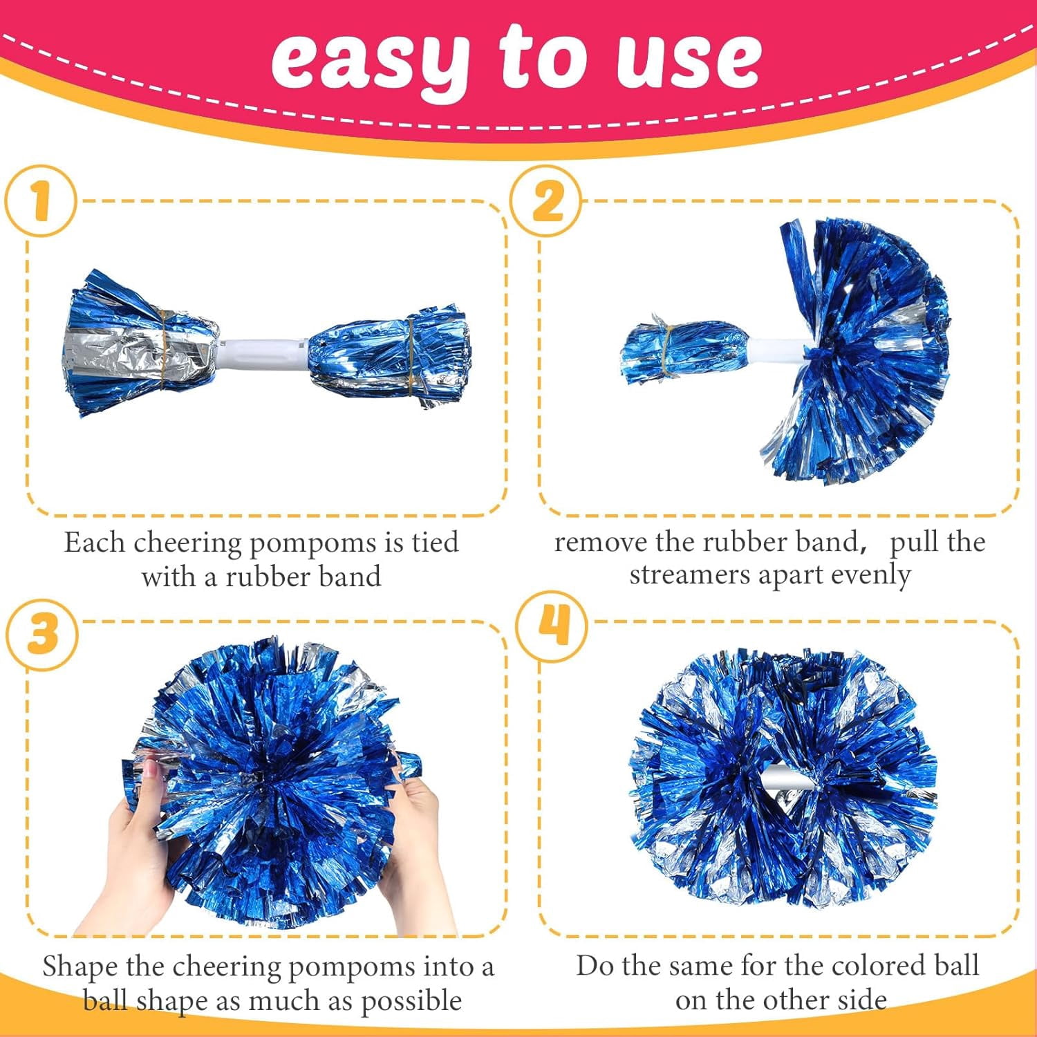 20 PCS pom poms Cheerleading,13.8inch for Sports Teams, Dance Training, and Party Celebrations with Handle
