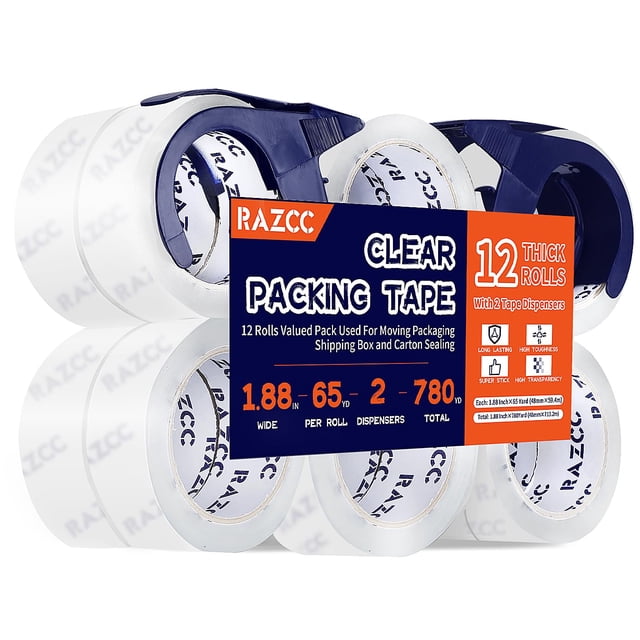Cinta de embalaje RAZCC transparente, resistente, 48 mm x 59,4 m, 12 rollos