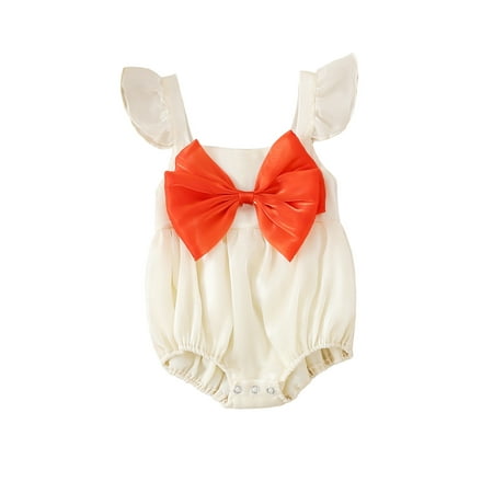 

TheFound Newborn Baby Girls Casual Romper Solid Color Flying Sleeve Playsuit with Bowknot Summer Clothes
