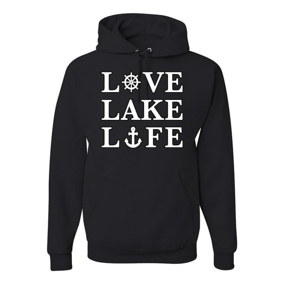 Wild Bobby, Anchor Wheels Love Lake Life, Unisex Graphic Hoodie Sweatshirt, Black, Small