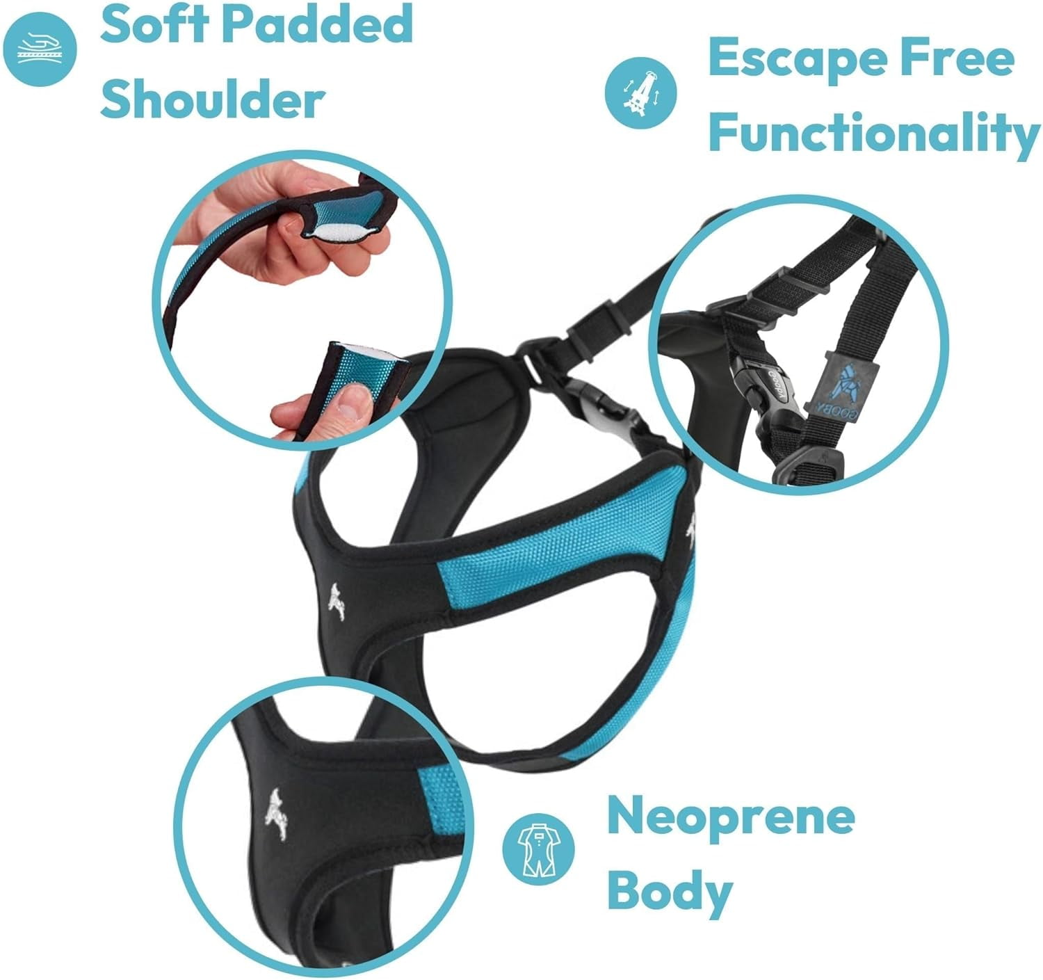 Escape Free Easy Fit Harness, Small Dog Step-in Harness for Dogs that Like to Escape Their Harness, Turquoise, Small