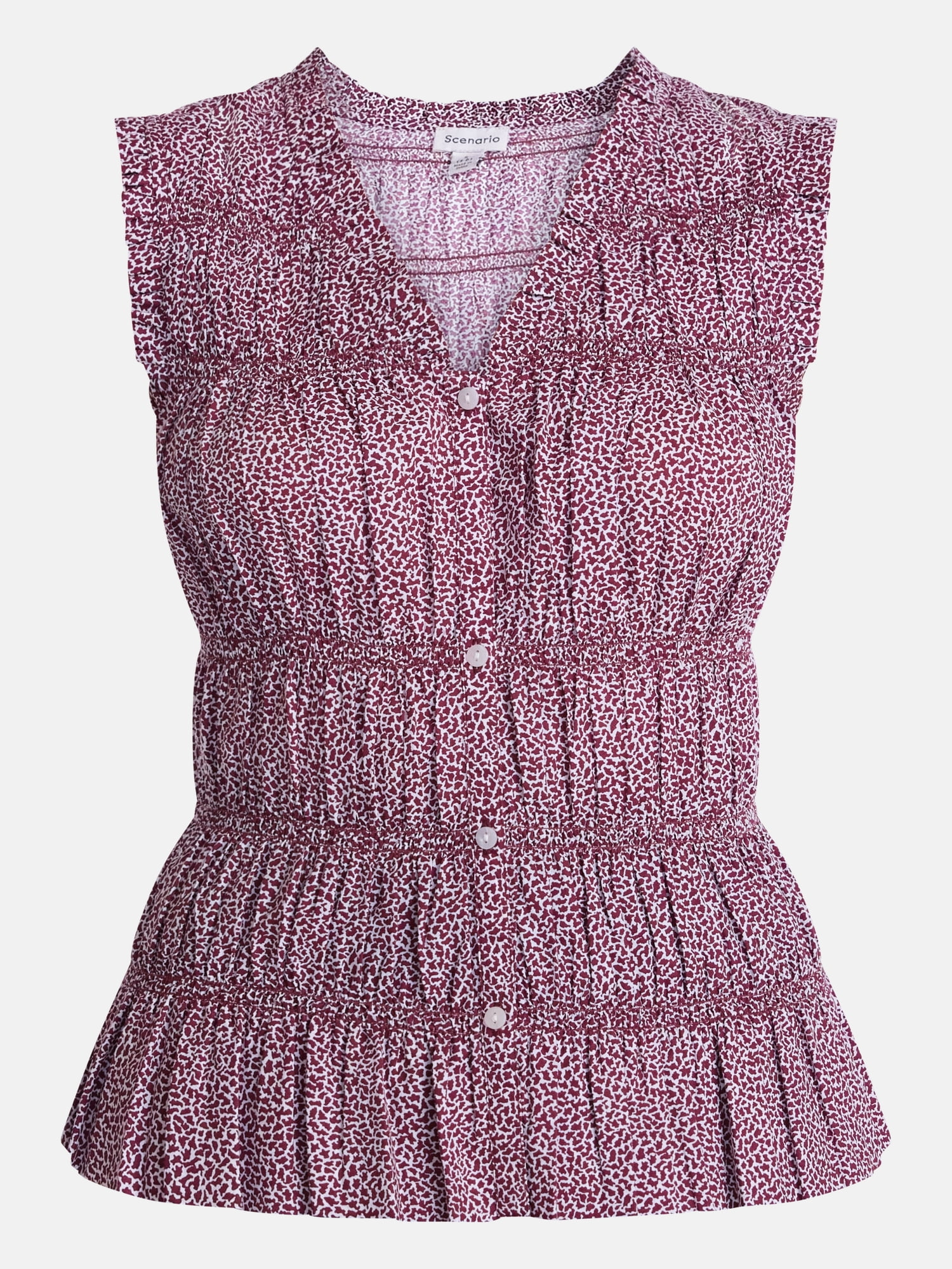 Scenario Women's Smocked Sleeveless Button Front Top, Sizes XS-XXXL