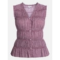 thumbnail image 5 of Scenario Women's Smocked Sleeveless Button Front Top, Sizes XS-XXXL, 5 of 5