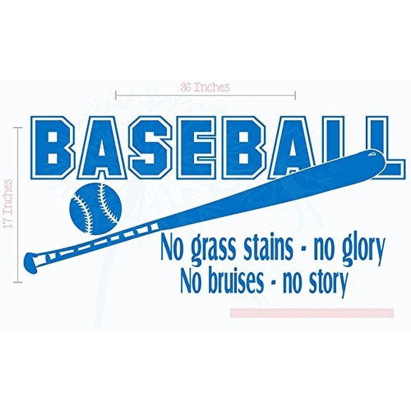 Baseball Quote No Grass Stains No Bruises Sports Vinyl Wall Decals, 36x17-Inch, Traffic Blue