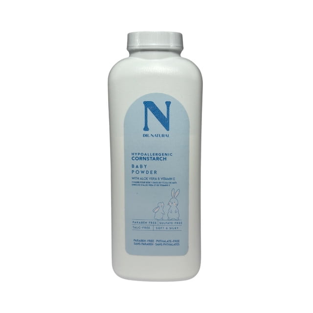 Polvo para Bebé Dr. Natural con Almidón de Maíz Aloe Vera y Vitamina E 425g Hipoalergénico Sin Talco