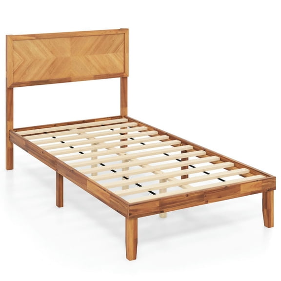 Yardi Yarda Bed Frame with Headboard and Storage Space, Twin Size, Simple Bed Frame for Indoor, Brown