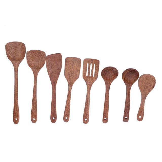 Cuchara de madera, juego de herramientas de cocina de 8 piezas, juego de utensilios de cocina, espátula de madera probada y confiable