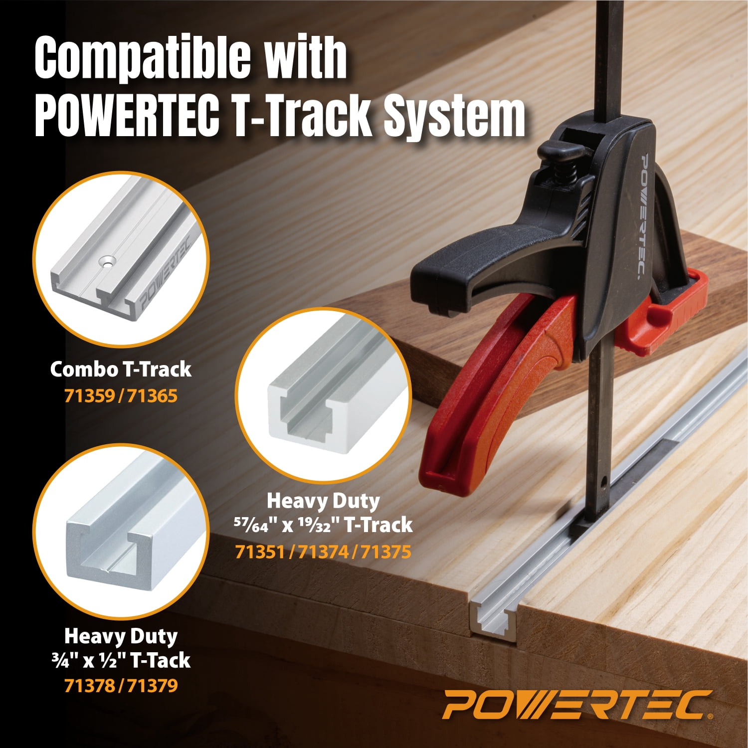 POWERTEC 2PK Tracksaw Track Guide Rail Clamp, 8-3/4 Inch Quick Release Clamps for Circular Saw Guide Rail System, Woodworking, 71423