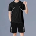 thumbnail image 2 of FRSASU Men's 2 Piece Active Sets Crew Neck T-Shirt Drawstring Shorts Summer Lightweight Breathable Gym Sports Tracksuit Black, 2 of 6