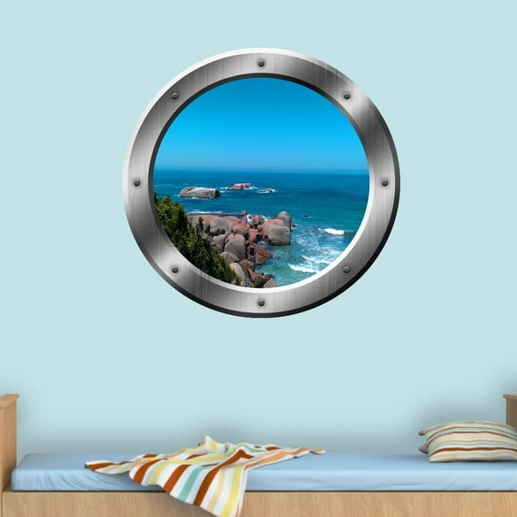 VWAQ Ocean Wall Decal Nature Scene Porthole Peel And Stick Mural - SP38 (14" Diameter)