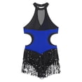 thumbnail image 5 of Loodgao Womens Shiny Sequin Tassel Latin Jazz Dance Leotard Sleeveless Gymnastics Bodysuit Dancewear Royal Blue L, 5 of 6