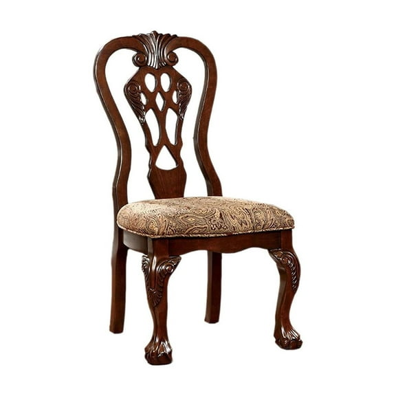Victorian Side Chairs - Set of 2 - Traditional Accent Chairs - Brown Cherry Finish - Padded Seat
