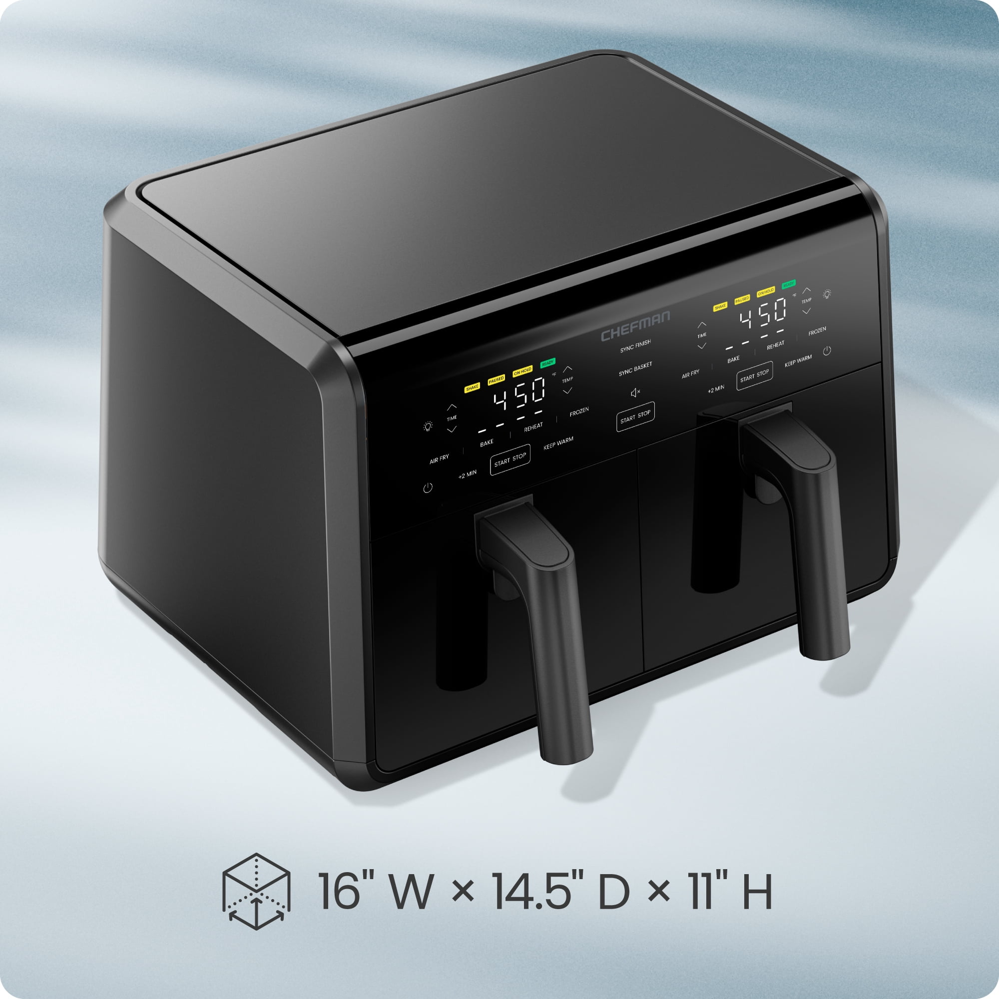 Chefman 9-Quart TurboFry Dual Basket Air Fryer with 4 Cooking Functions, 450°F Max Temp - Black
