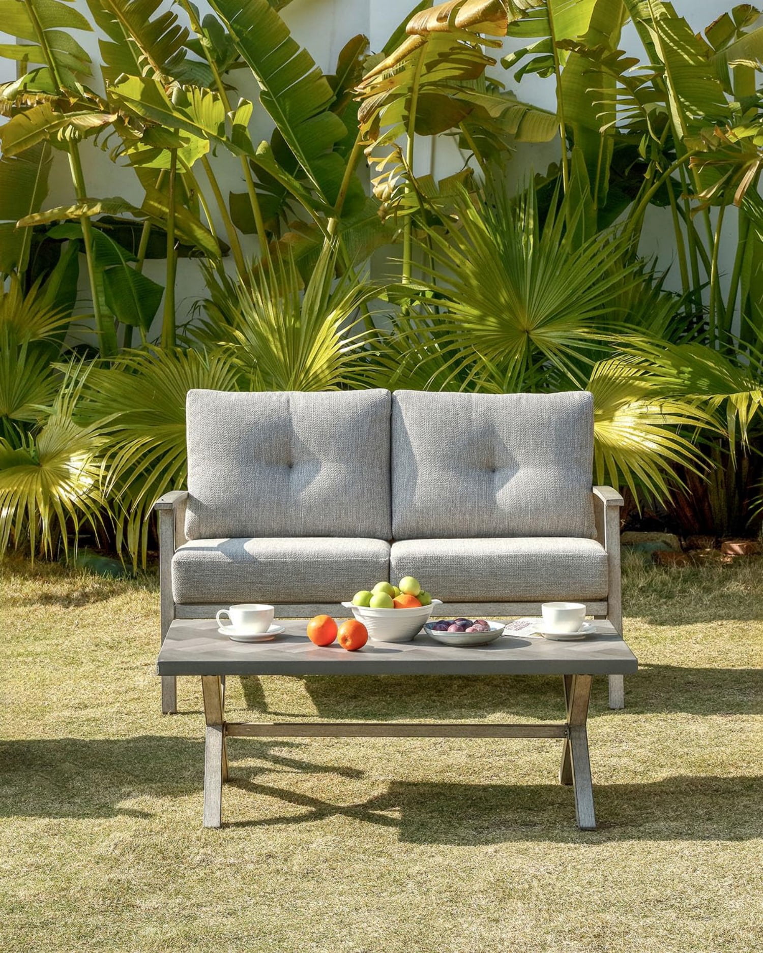 Patio Furniture Loveseat Sofa, Outdoor Aluminum Patio Couch with 5.9" Thick Cushions, All Weather 2-Seat Outdoor Conversation Sofa, Modern Patio Loveseat for Garden, Backyard, Porch, Silver Gray