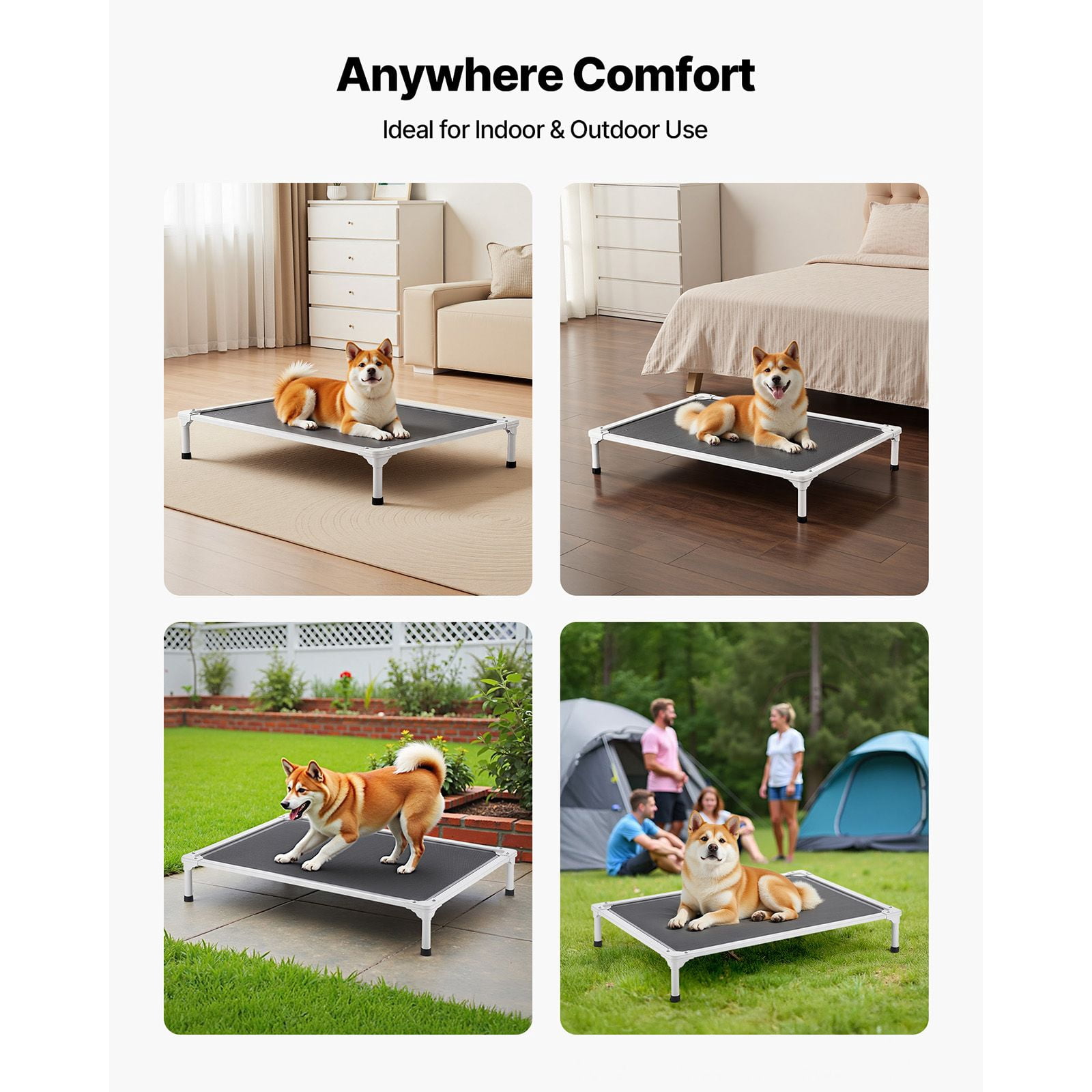 Large Portable Elevated Dog Bed with Aluminum Frame and Breathable Mesh for Indoor and Outdoor Use - Gray Color