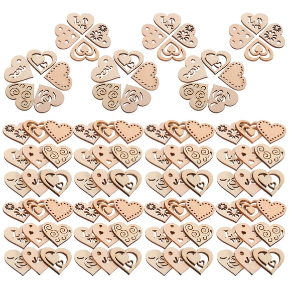 ULTNICE About 150pcs of Heart DIY Wood Ornaments Wooden Heart Pendants Khaki DIY Supplies for Birthday Parties