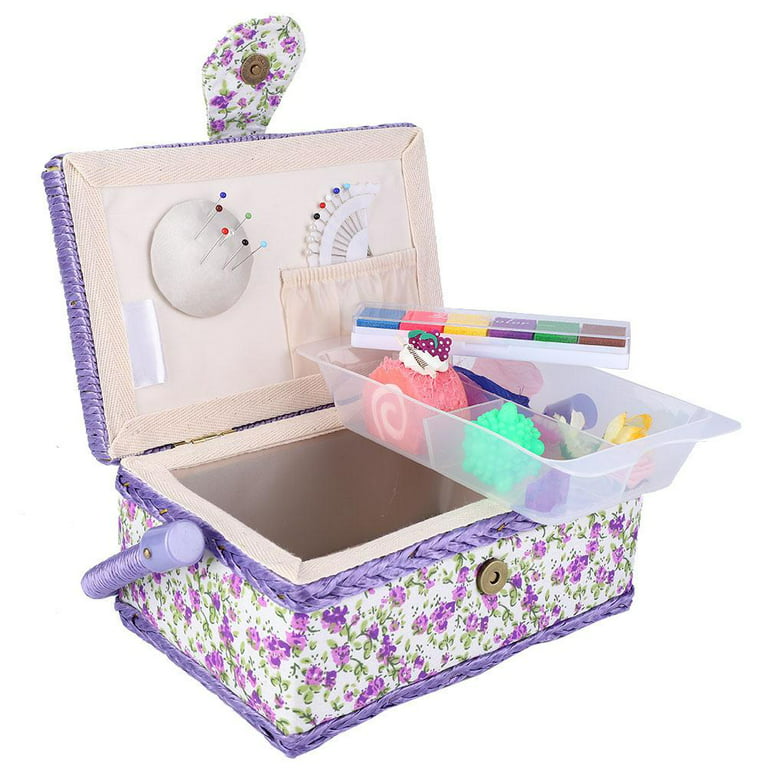 Flrhsjx Large Sewing Basket with Accessories Sewing Organizer Box with  Supplies DIY Sewing Kits for Adults,Blue Flower Pattern