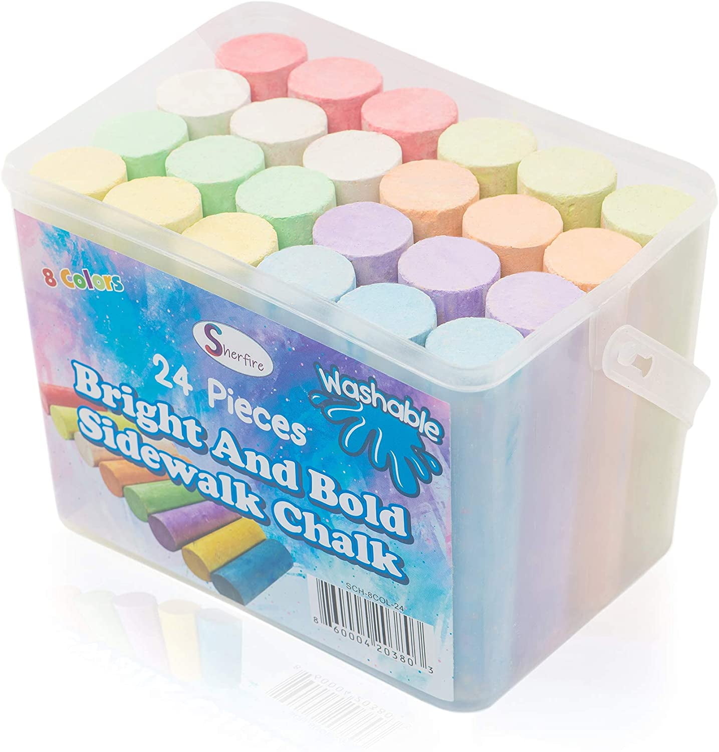 24 Multicoloured Jumbo Sidewalk Chalk, 8 Colours, Bright and Bold
