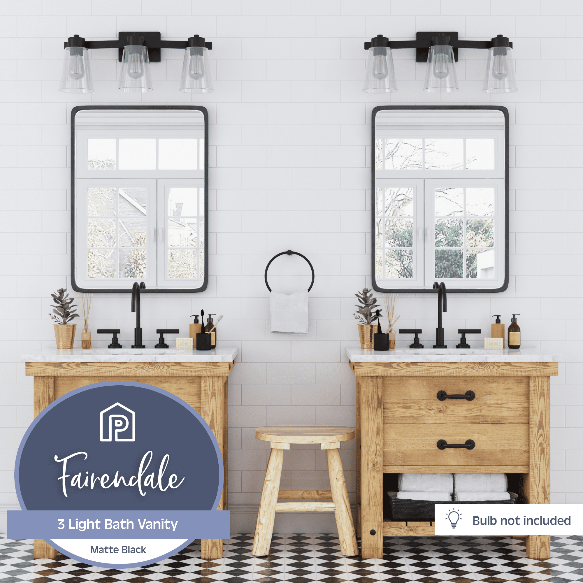 Prominence Home Fairendale 3-Light Matte Black Bathroom Vanity Light with Clear Glass Shade