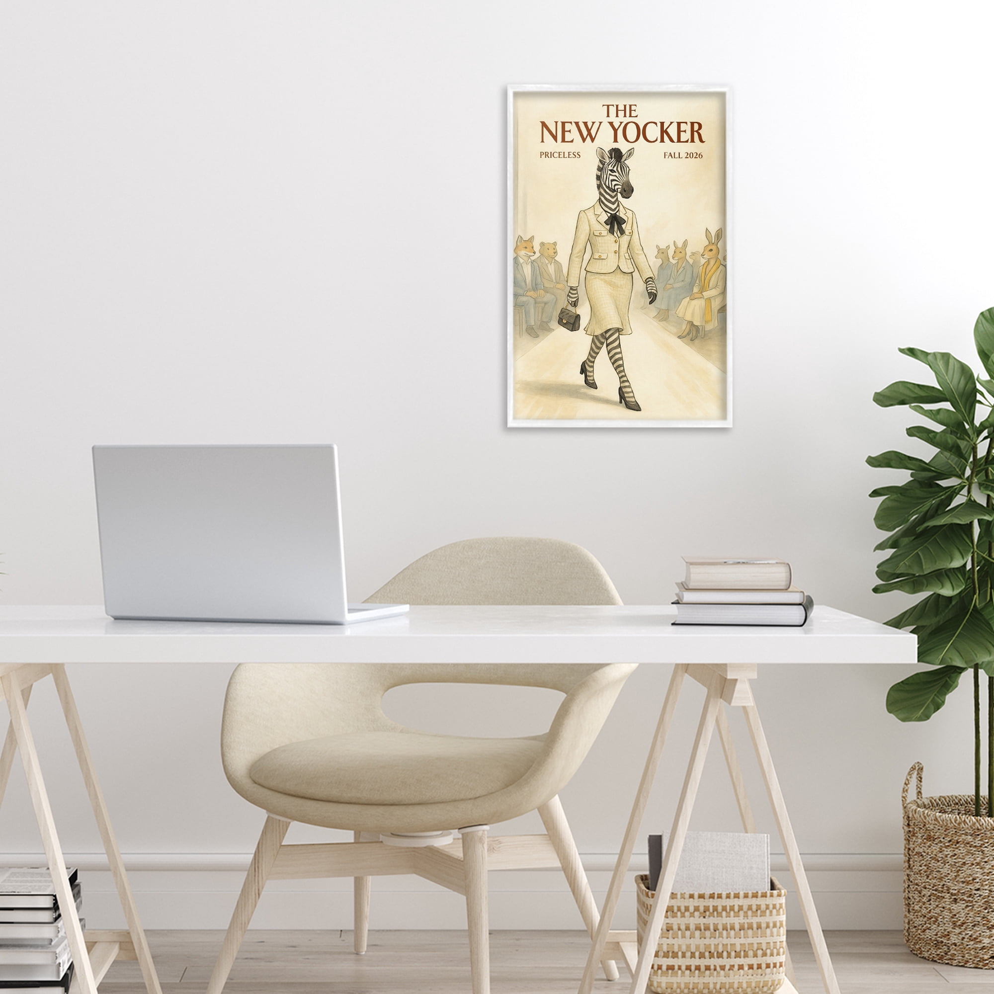 Stupell Industries New Yocker Zebra Model White Framed Giclee Art, design by Grotto Studios