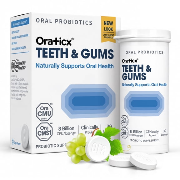 Oraticx Teeth & Gums Oral Probiotic for Adults, 8 Billion CFU, Grape Flavor, 30 Lozenges, Supports Oral Health