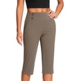 thumbnail image 2 of Nestiefly Capri Pants for Women High Waisted Straight Leg Stretch Lightweight Trousers Casual Work Golf Capris with Pockets Coffee S, 2 of 6