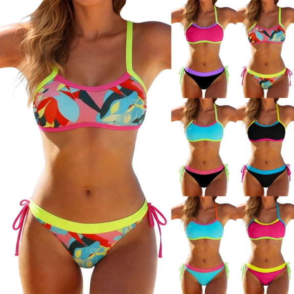 GEWSEY Womens Bikini Sets Color Block Swimsuits Supportive Wide Strap Two Piece Bathing Suit 2026 (Light Blue, XL)