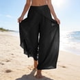 thumbnail image 3 of WULMLEO Womens Linen Wide Leg Split Skirt Pants Boho Loose Palazzo with Elastic Waist Drawstring 2026 Beach Vacation Pants Black M, 3 of 5