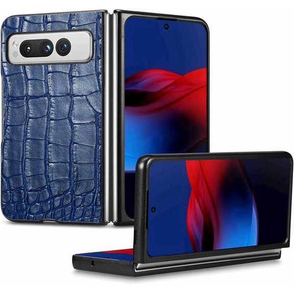 Compatible with Google Pixel Fold Case PU Leather Business Unique Fashion Protective Shock-Absorption Ultralight Luxury Cover for Men Women - Blue