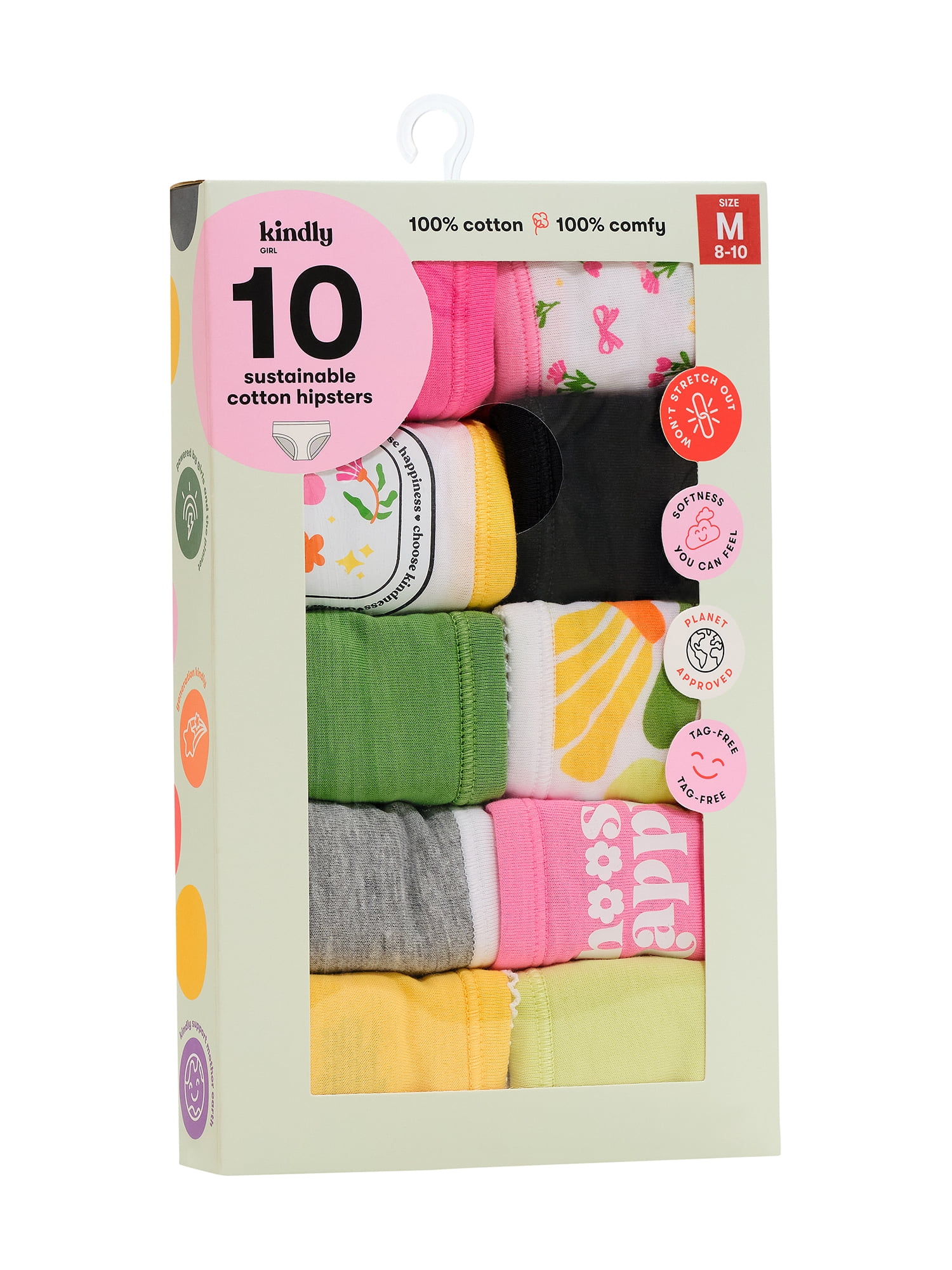 Kindly Yours Girl’s Cotton Hipster Underwear, 10-Pack, Sizes S-XL