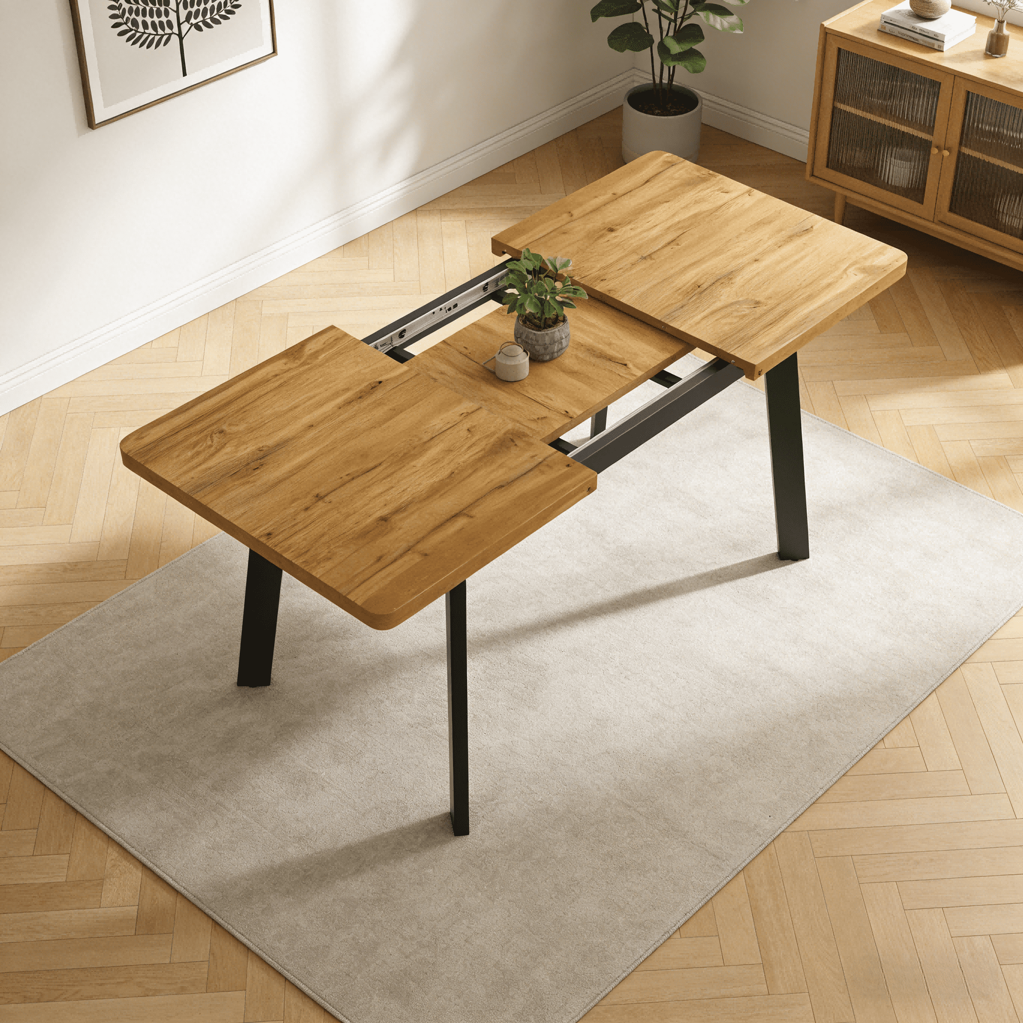 47.4" -63.2" Extendable Dining Room Table,Modern MDF Dining Table for 4-6,Space Saving Dining Room Table Compact for Living Room, Apartment