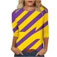 thumbnail image 2 of UPPADA Femmes T-Shirts à Manches 3/4 Mardi Gras Yall T-Shirts à Imprimé Floral Col Ras du Cou Blouse à devant Plissé Hauts d'Été Décontractés Chandail à Enfiler Haut Mode Fête Défilé Hauts Hauts à Manches 3/4 pour Femmes Liquidation, 2 of 5