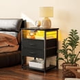 thumbnail image 3 of Nightstand with Charging Station, Bedroom Side Table, Tall Nightstand with Drawers, Black, 3 of 5