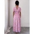 thumbnail image 2 of Mauve Purple Womens V-Neck Off-Shoulder Puff Sleeve Ruched Waist A-Line Floral Maxi Dress, 2 of 5